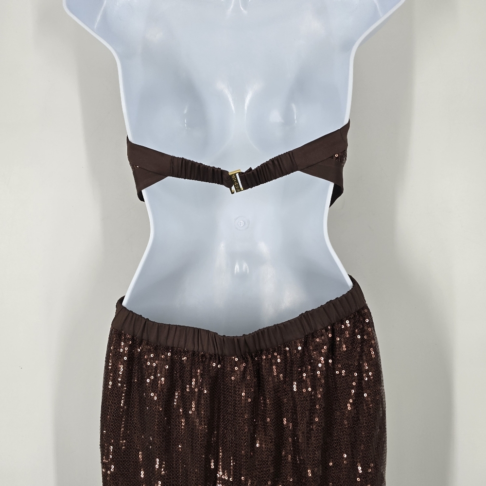 Staud Katharine Brown Cutout Sequin Maxi Dress Gown Halter Top Size M - Picture 8 of 13